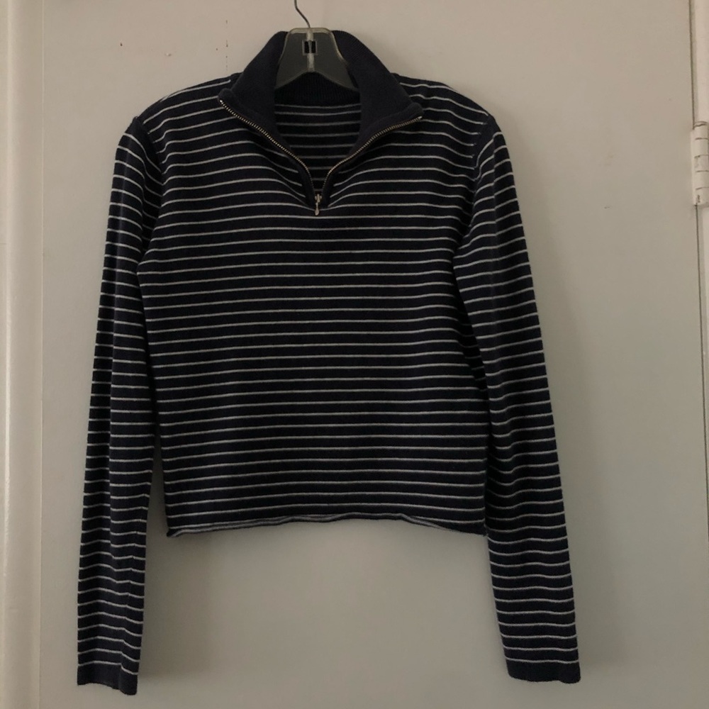 Blue and White Striped Quarterzip